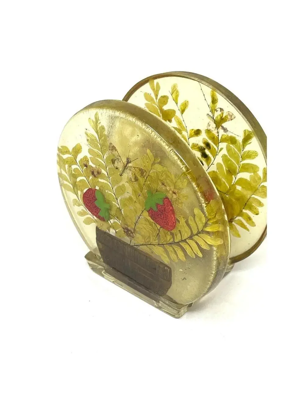 Vintage Cottagecore Lucite Resin Napkin Mail Holder Butterfly Fern Strawberry